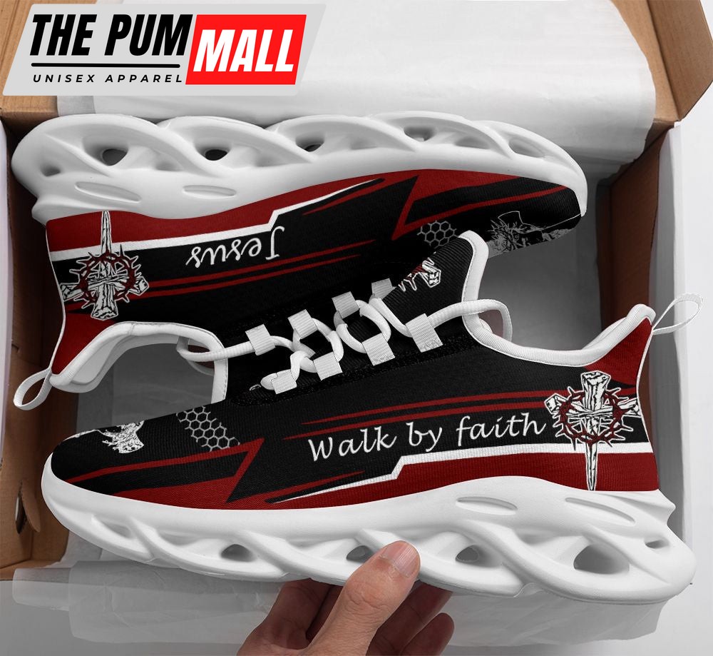 Jesus Walk By Faith Red Black Running Sneakers 3 Max Soul Shoes For Men And Women