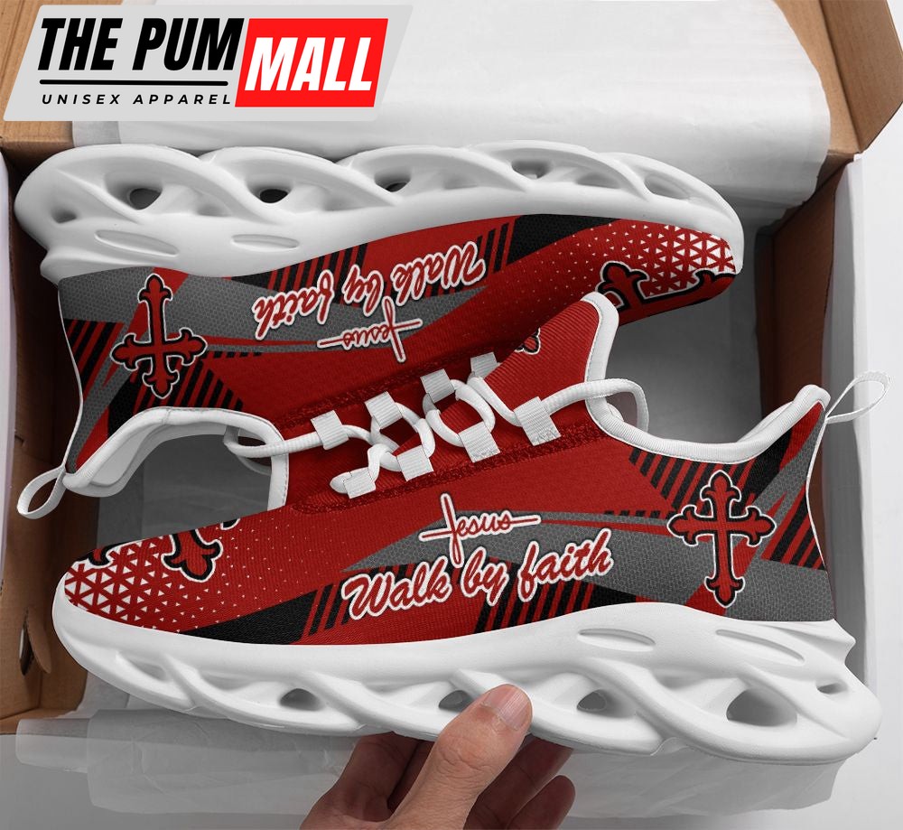 Jesus Walk By Faith Red Running Sneakers 2 Max Soul Shoes For Men And Women