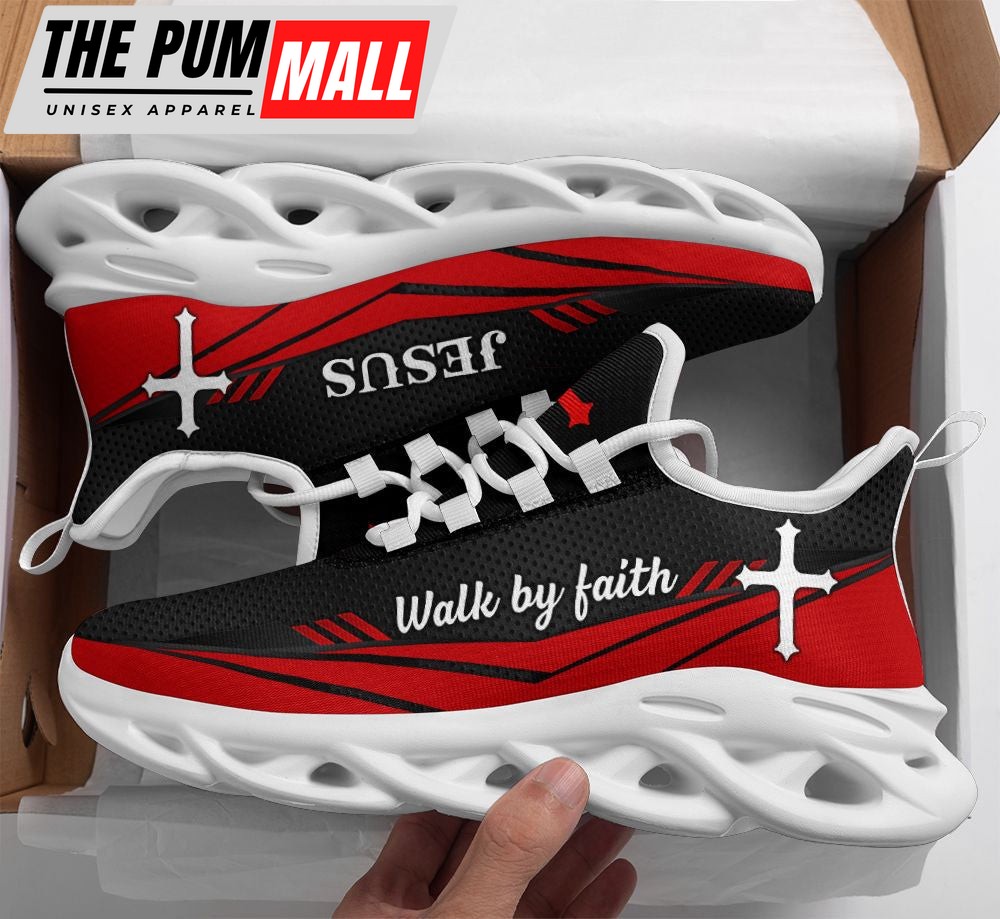 Jesus Walk By Faith Red Running Sneakers 3 Max Soul Shoes For Men And Women