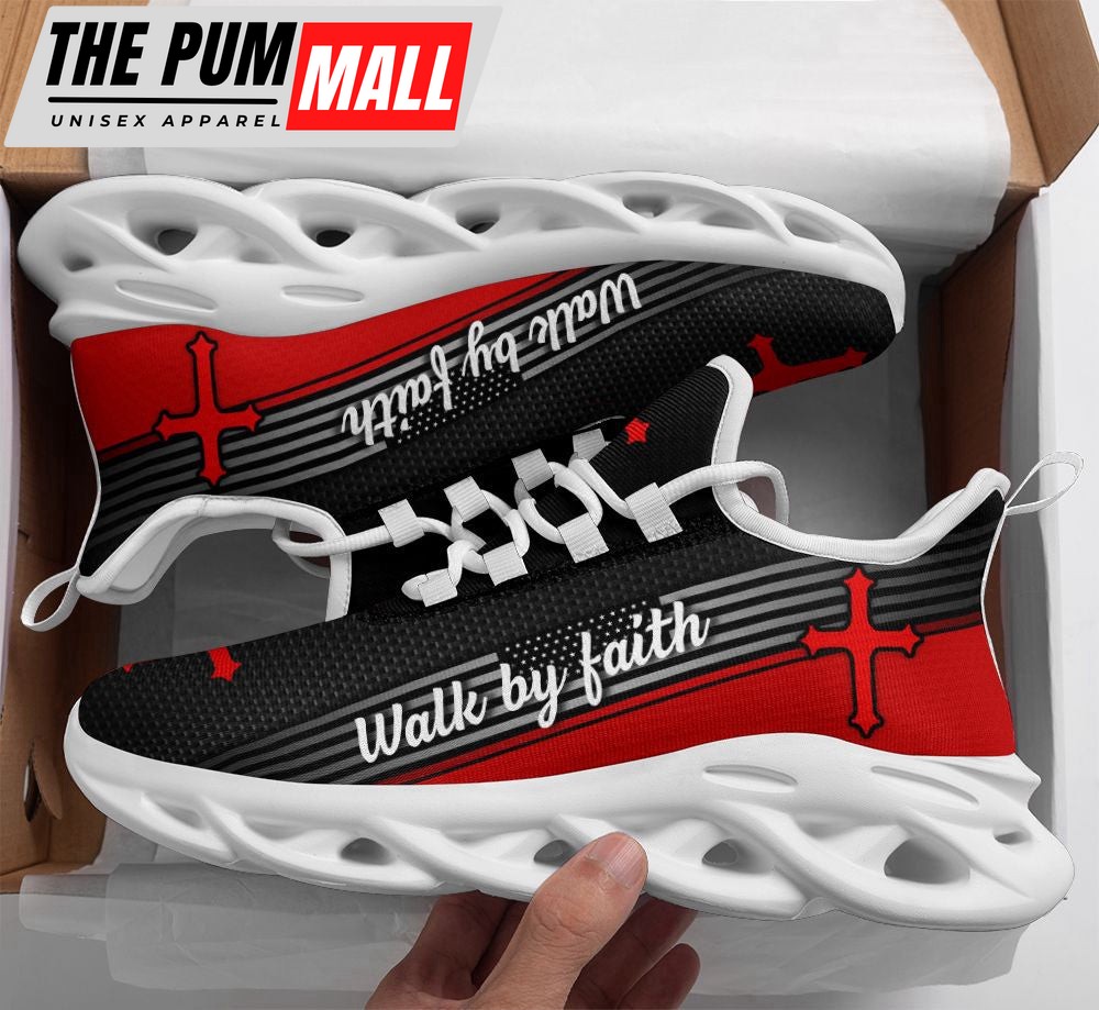 Jesus Walk By Faith Running Red Sneakers Max Soul Shoes For Men And Women