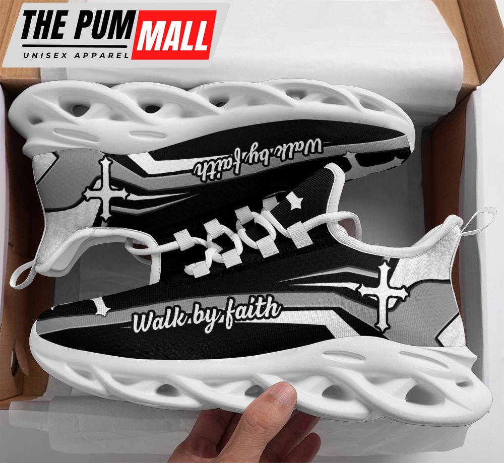 Jesus Walk By Faith Running Sneakers Black And White Soles Max Soul Shoes For Men And Women