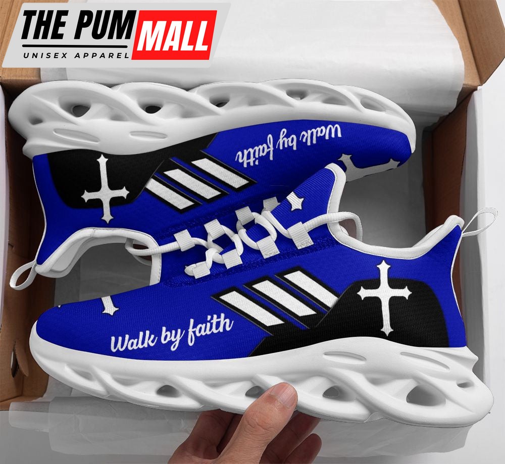Jesus Walk By Faith Running Sneakers Blue 2 Max Soul Shoes For Men And Women