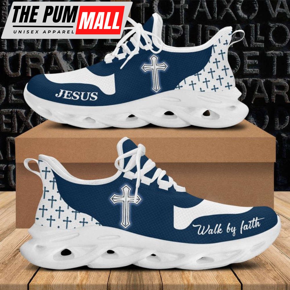 Jesus Walk By Faith Running Sneakers Blue White Max Soul Shoes For Men And Women