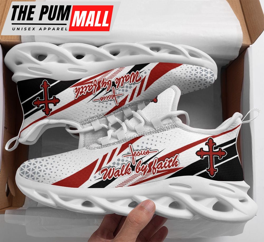 Jesus Walk By Faith Running Sneakers Red And White Max Soul Shoes For Men And Women