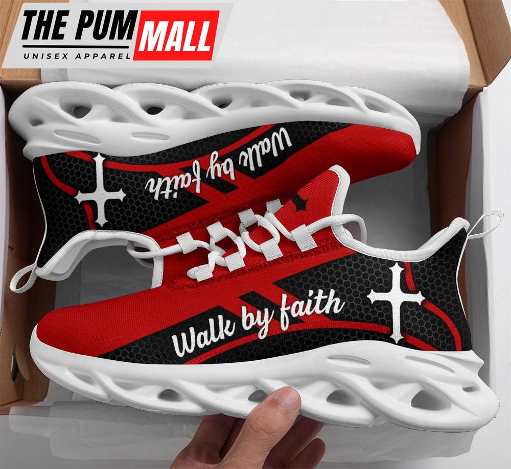 Jesus Walk By Faith Running Sneakers Red Black 2 Max Soul Shoes For Men And Women