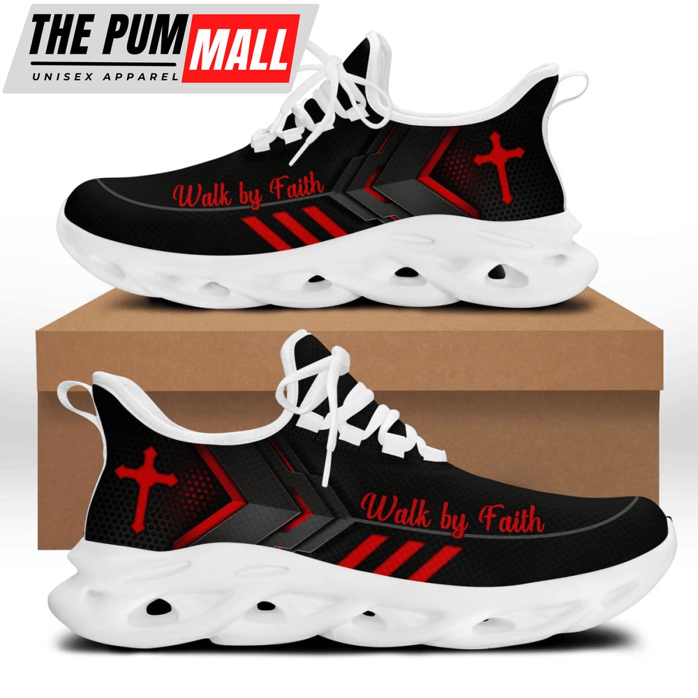 Jesus Walk By Faith Running Sneakers Red Black 3 Max Soul Shoes For Men And Women