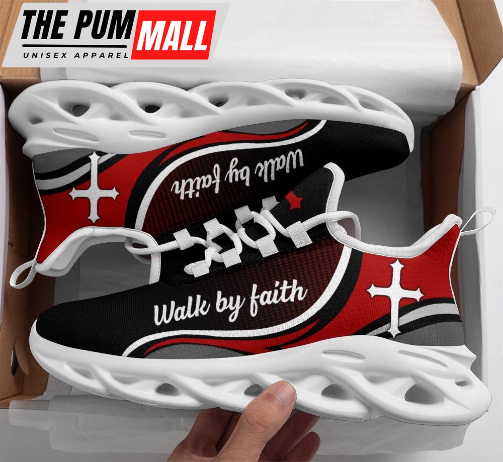 Jesus Walk By Faith Running Sneakers Red Black Max Soul Shoes For Men And Women