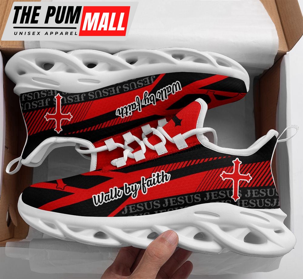 Jesus – Walk By Faith Running Sneakers Red Max Soul Shoes For Men And Women