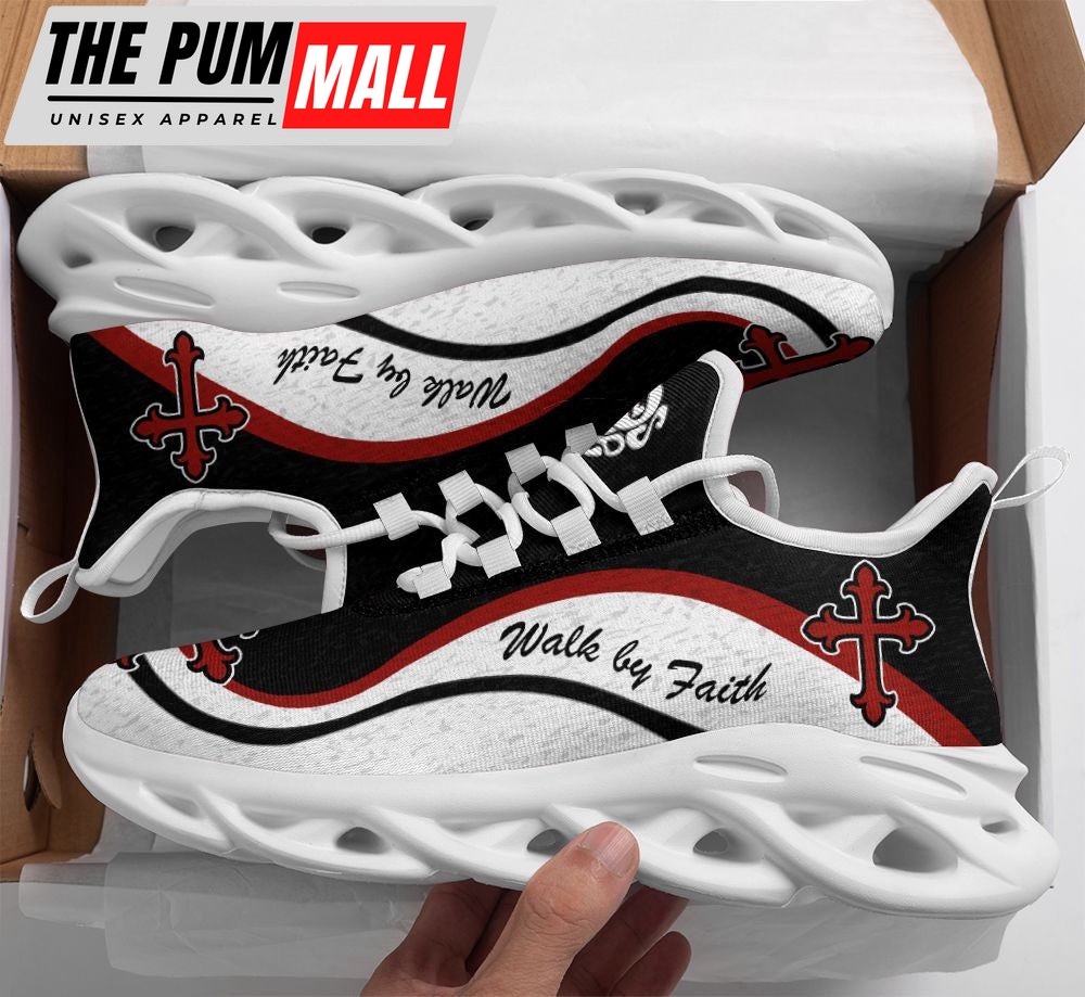 Jesus Walk By Faith Running Sneakers White And Black Max Soul Shoes For Men And Women