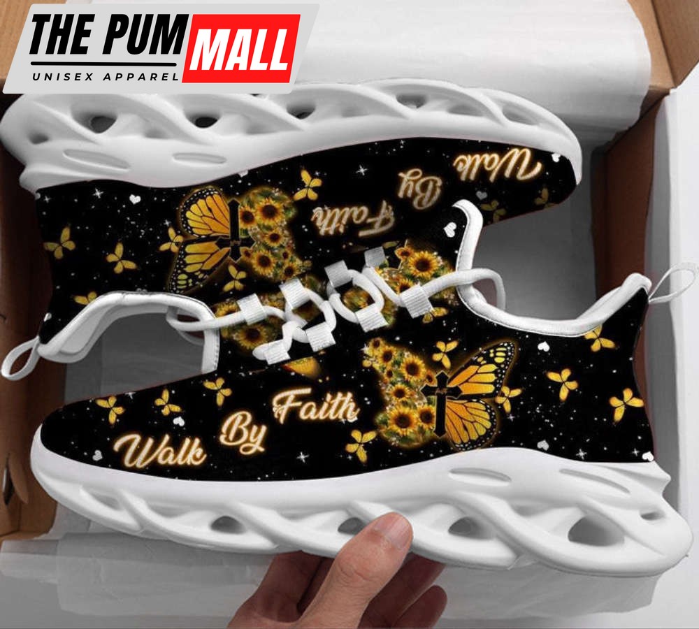 Jesus Yellow Butterfly Walk By Faith Running Sneakers Max Soul Shoes For Men And Women