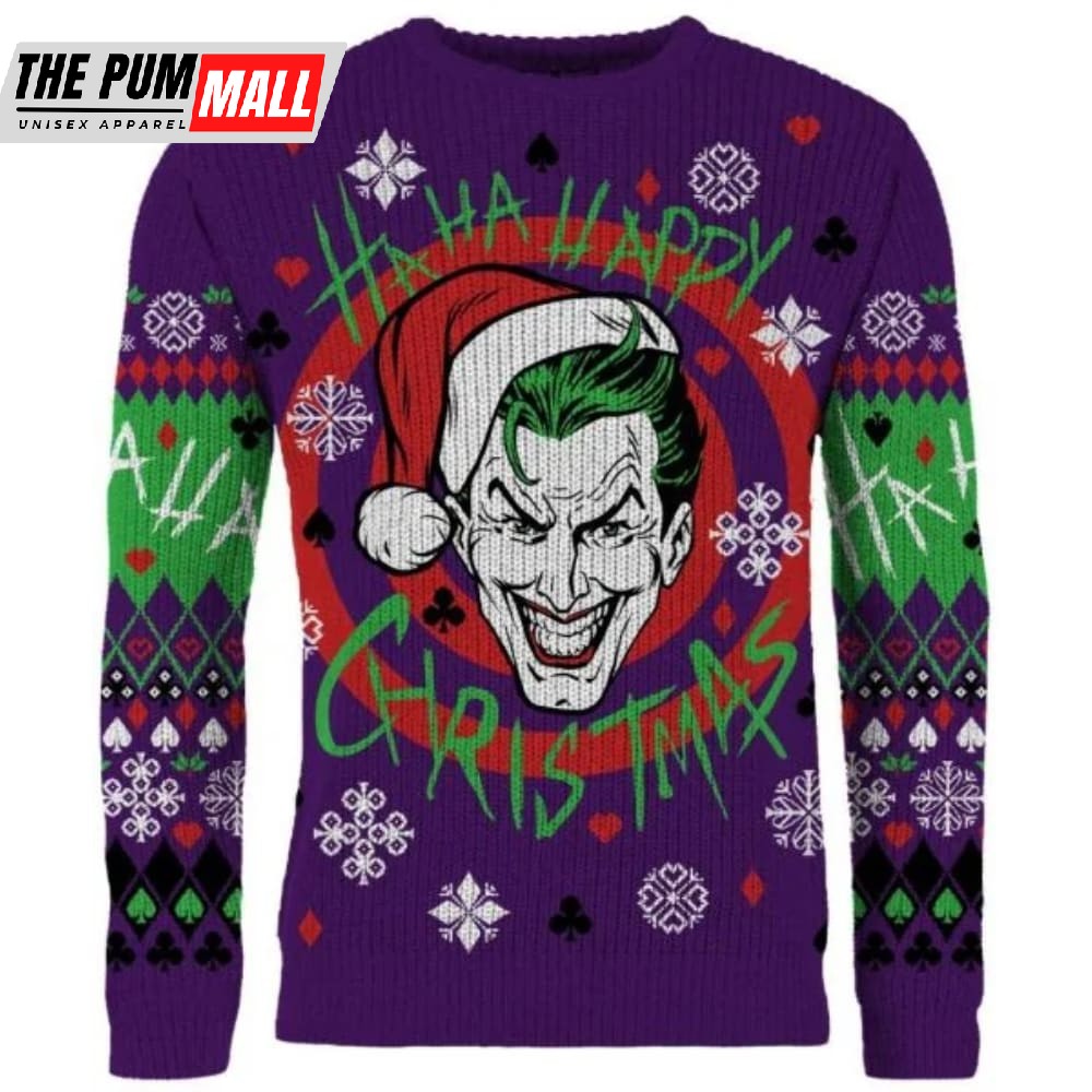 Joker Put On A Santa Hat Ugly Christmas Sweater