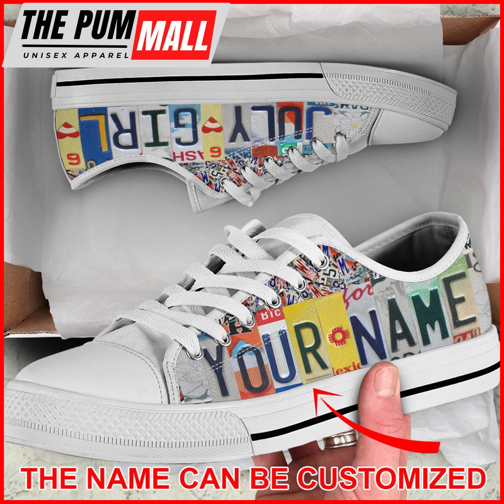 July Girl License Plates Custom Name Low Top Shoes – Canvas Print Lowtop Trendy Fashion Casual Shoes Gift For Adults