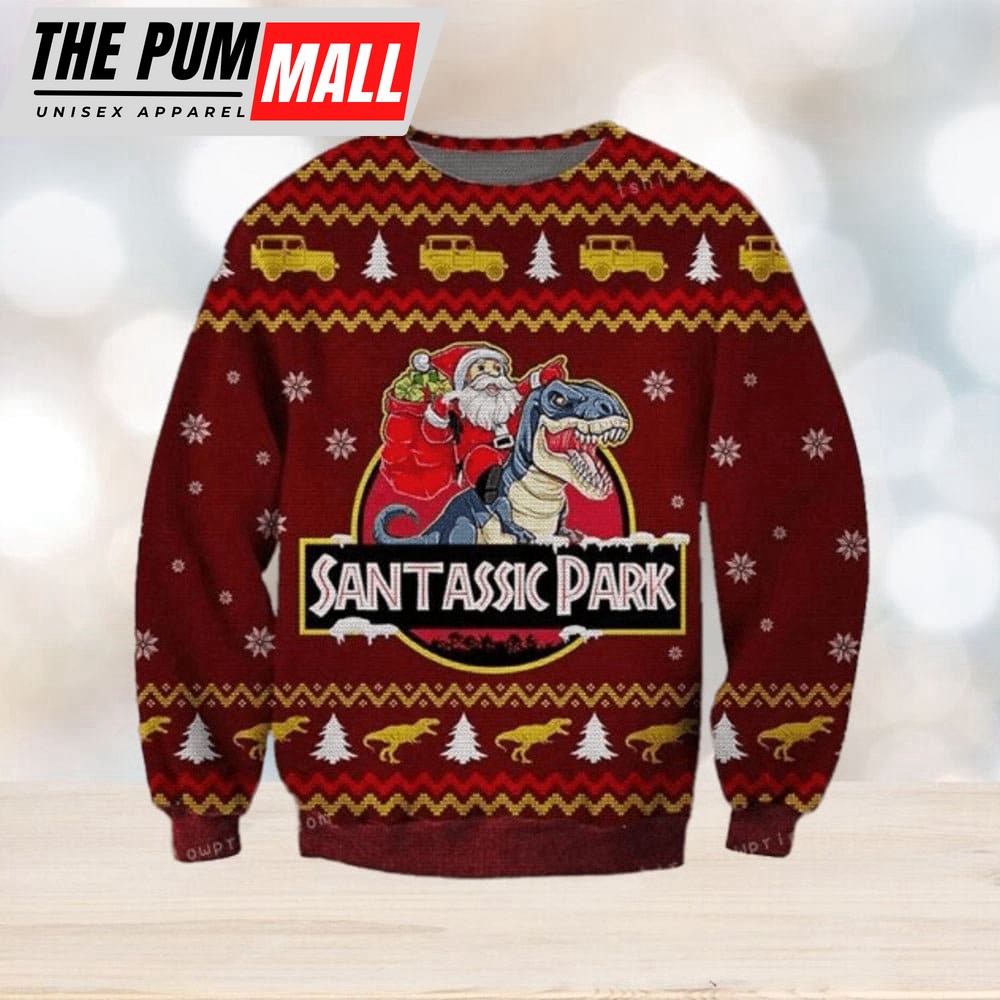 Jurassic Park Santa Claus Riding A Dinosaur Ugly Sweater For Men And Women