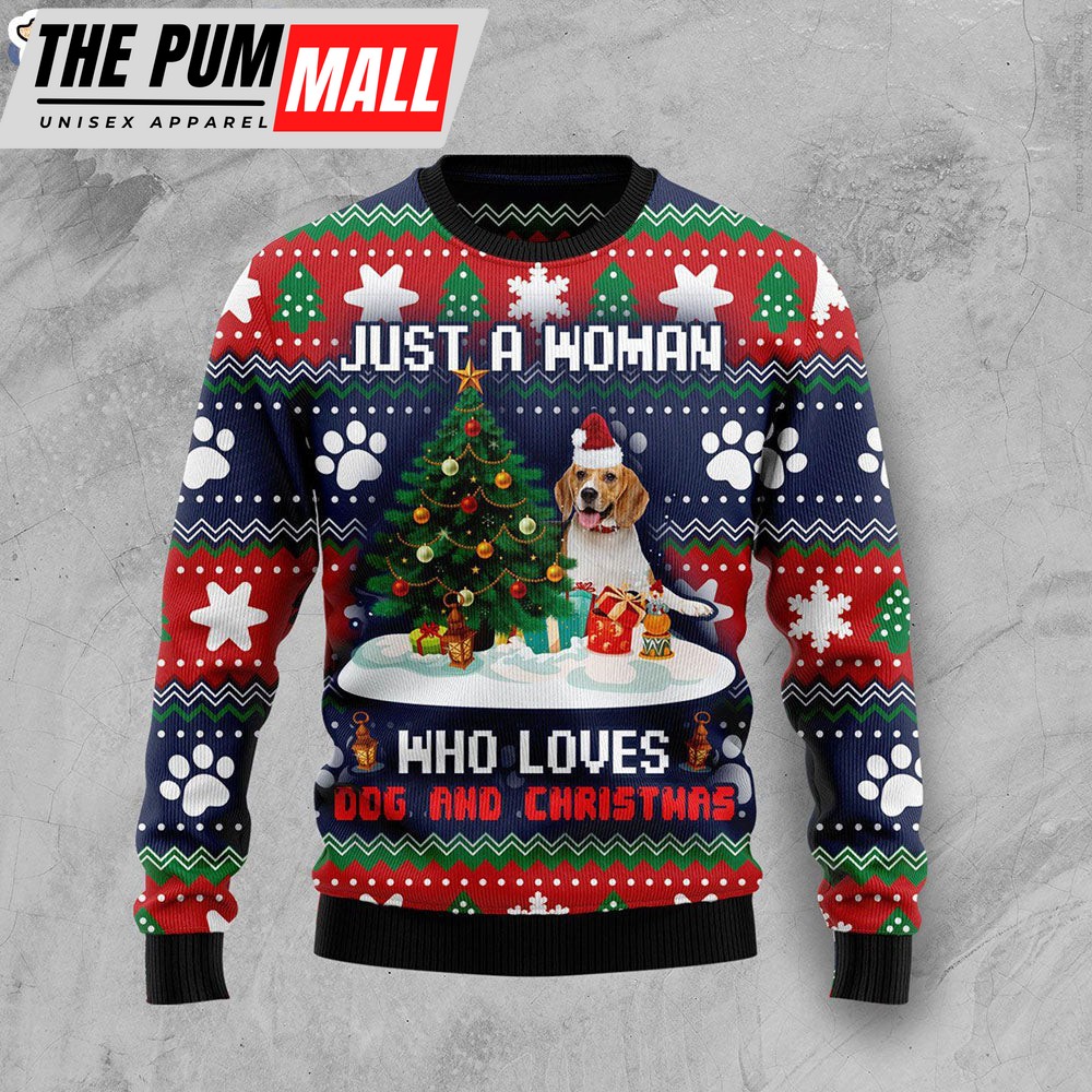 Just A Women Who Love Dog And Christmas Dog Cute Gift Ugly Christmas Sweater