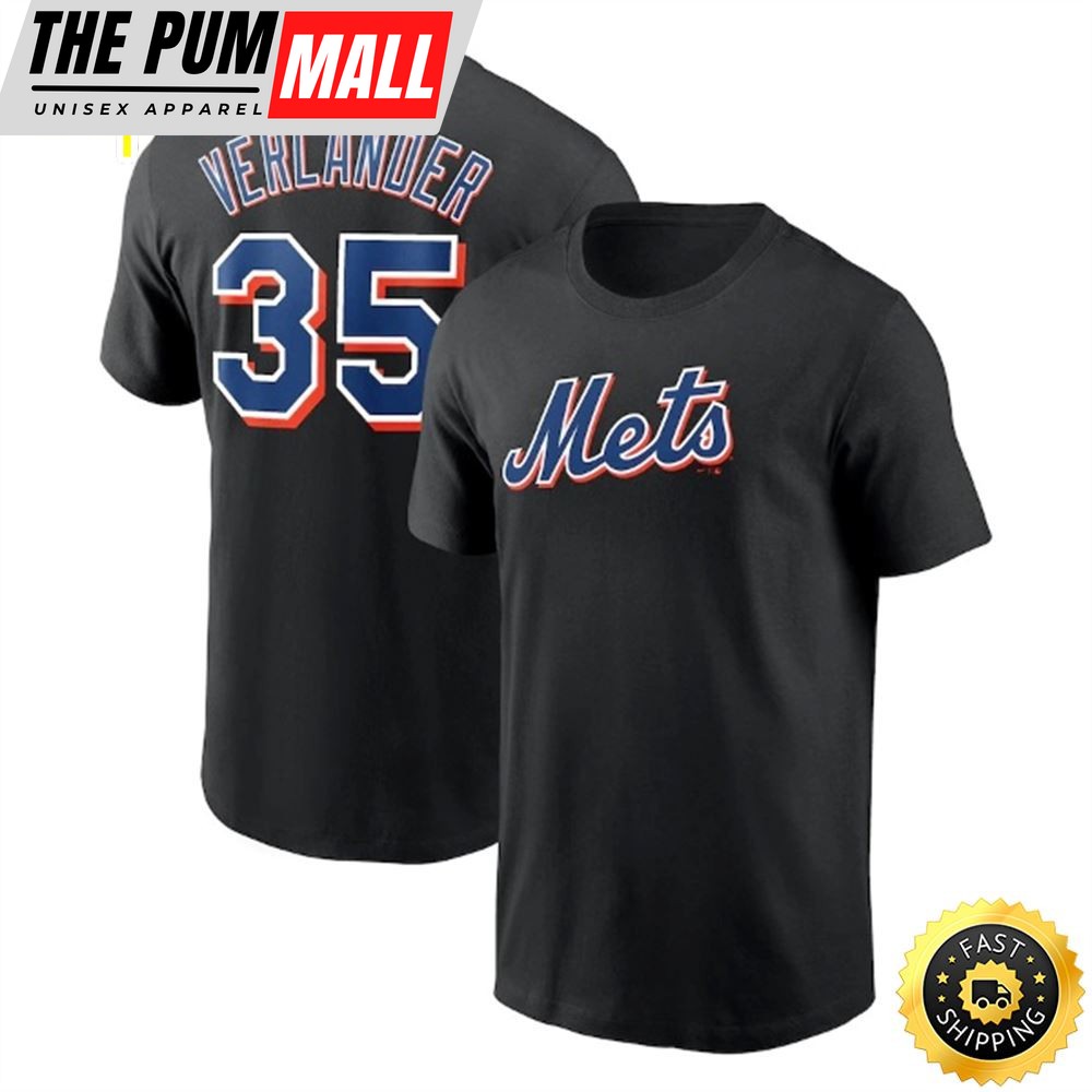 Justin Verlander New York Mets 2023 Name & Number Black T-shirt