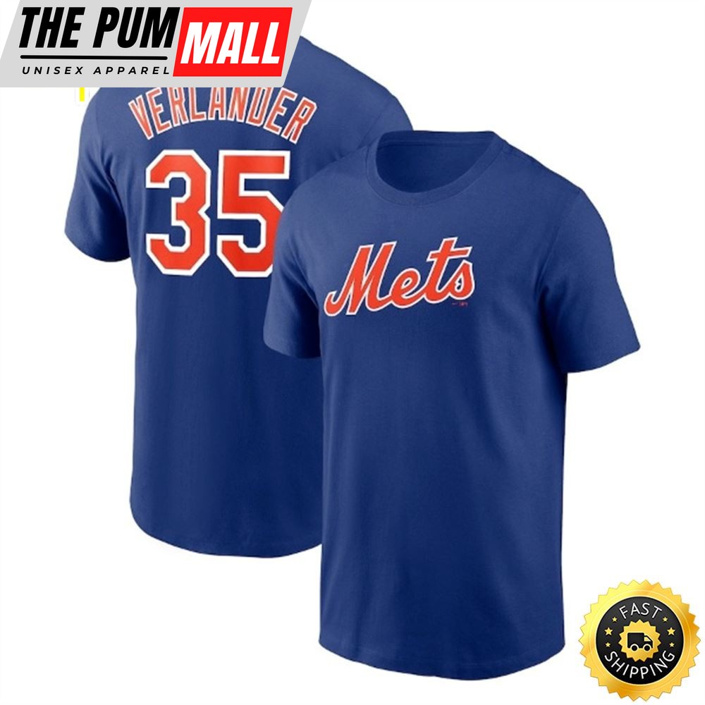 Justin Verlander New York Mets 2023 Name & Number Royal T-shirt