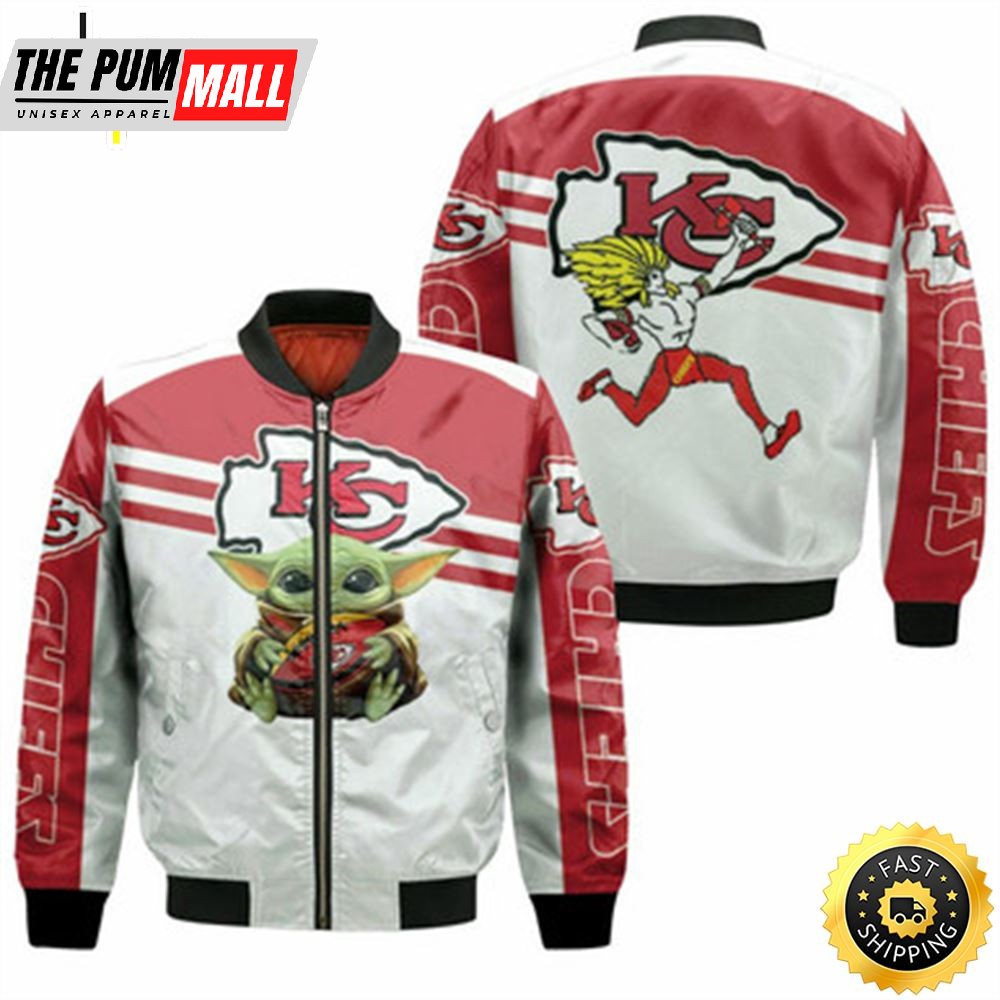 Kansas City Chiefs Baby Yoda Hug Chiefs Ball Logo 2D T Shirt Hoodie Sweater Bomber Jacket Model 2890