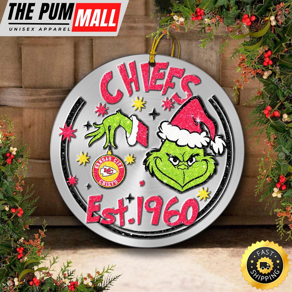 Kansas City Chiefs Grinch Circle Ornaments Christmas Limited Edition