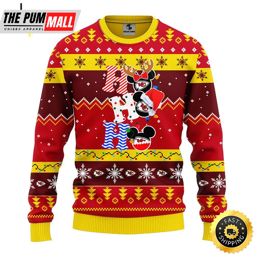 Kansas City Chiefs HoHoHo Mickey Christmas Ugly Sweater