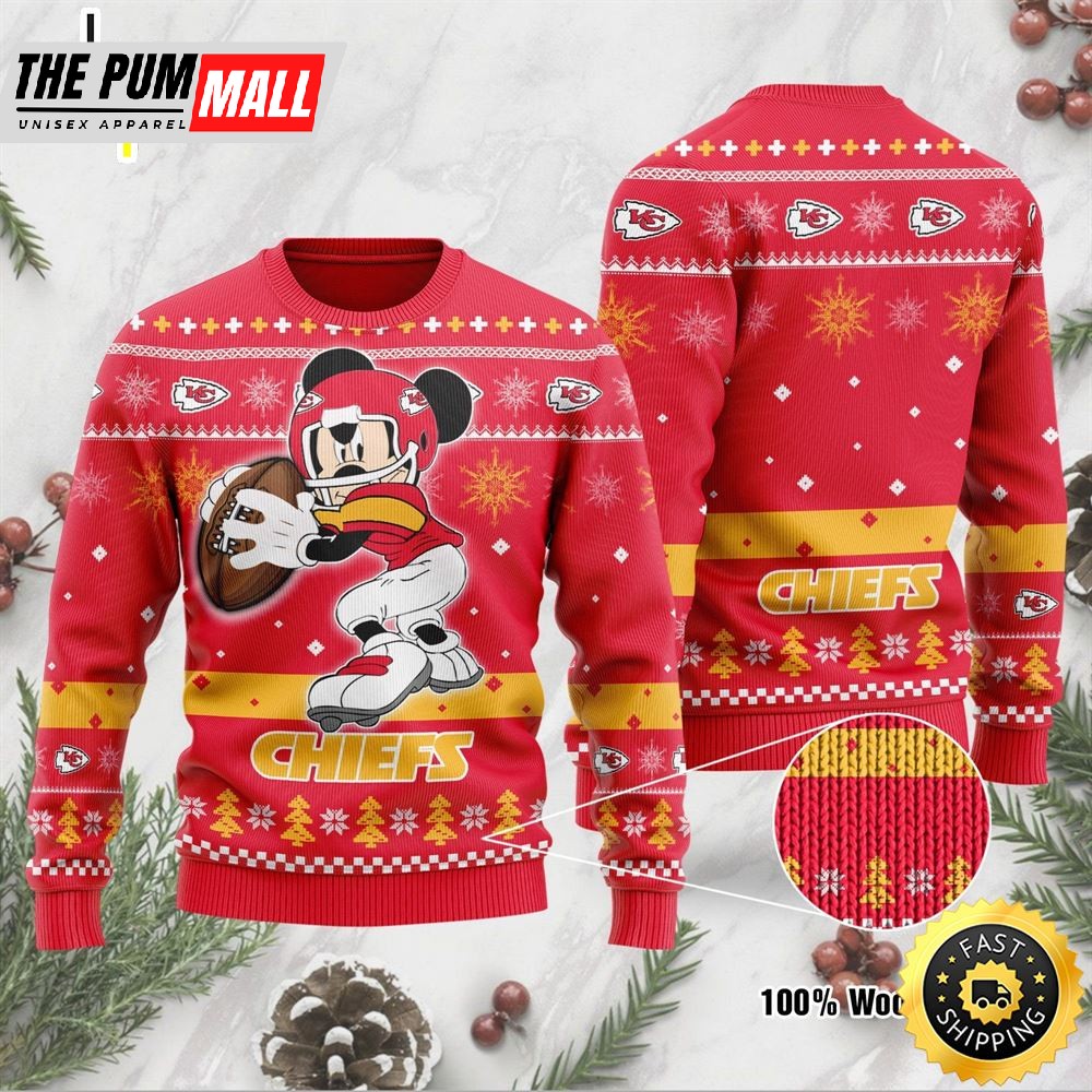 Kansas City Chiefs Mickey Mouse Funny Ugly Christmas Sweater, Perfect Holiday Gift