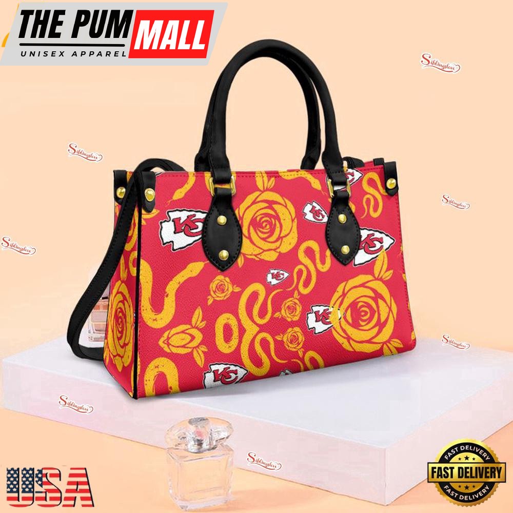 Kansas City Chiefs Rose and Flower Pattern NFL Leather Handbag – Baseball Cap Snapback Hats