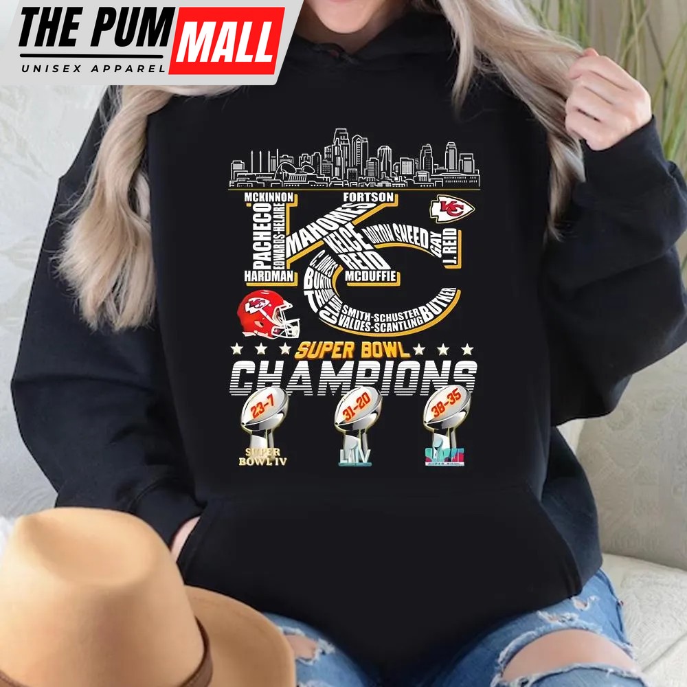 Kansas City Chiefs Skyline Player Names 3x Super Bowl Champions Shirt