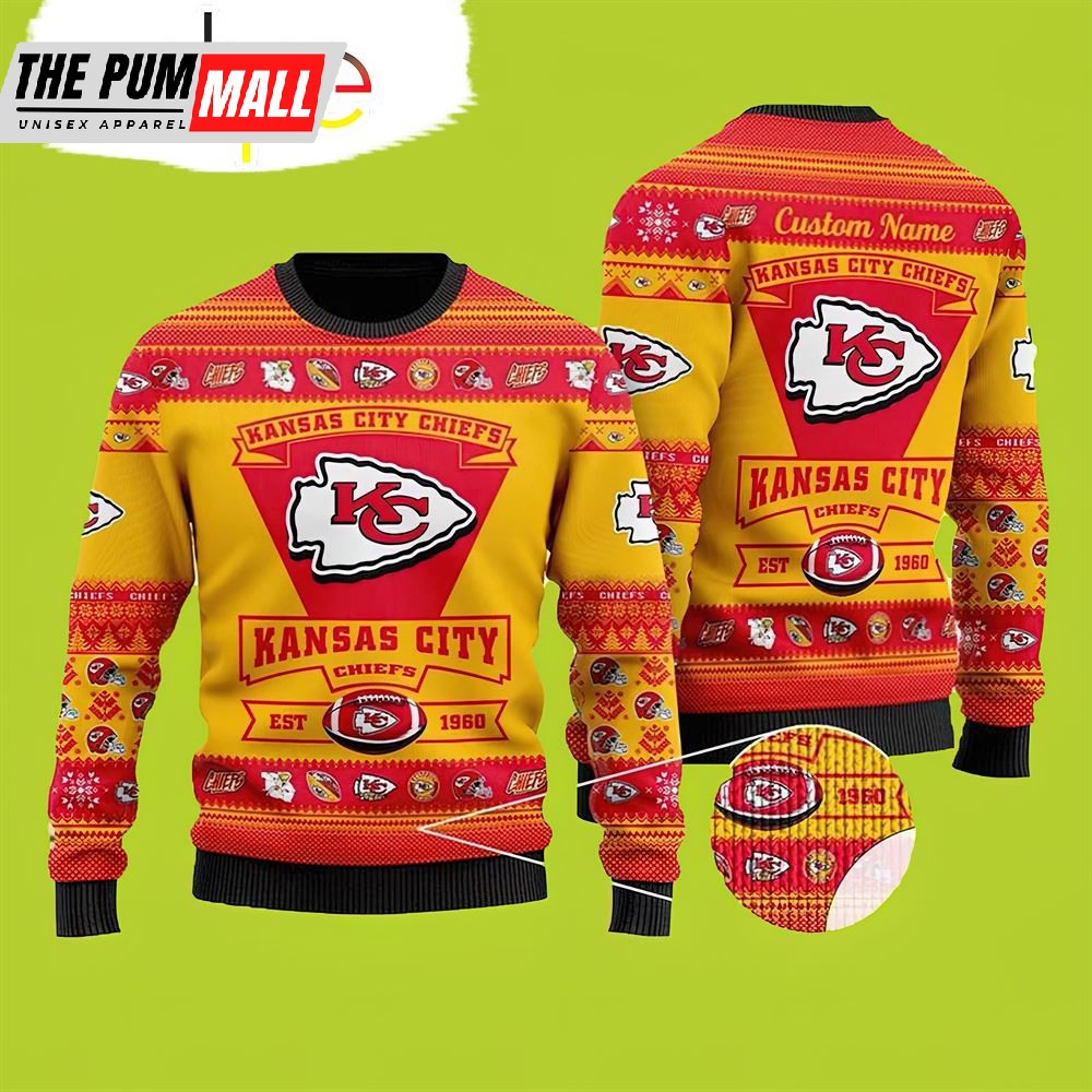 Kansas City Chiefs Sweater Football Team Logo Custom Name Personalized