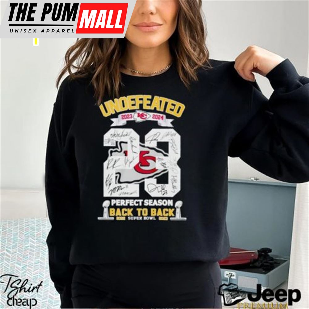Kansas City Chiefs Undefeated 2025 2025 Perfect Season Back To Back Super Bowl Signatures Shirt