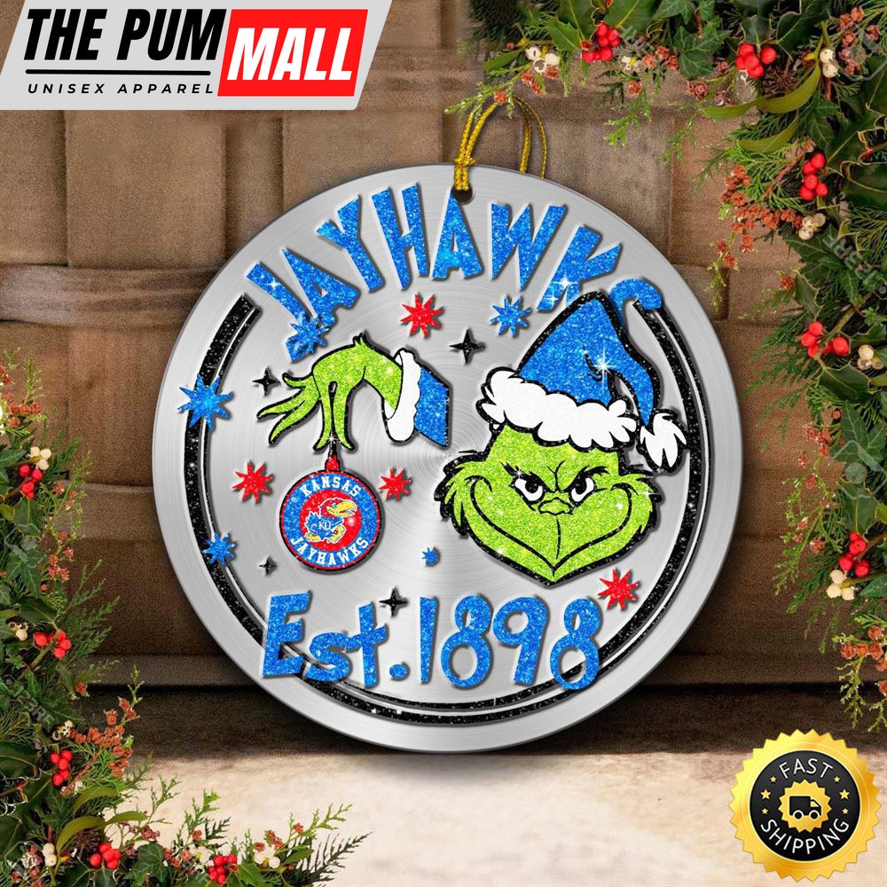 Kansas Jayhawks Grinch Circle Ornaments Christmas Limited Edition