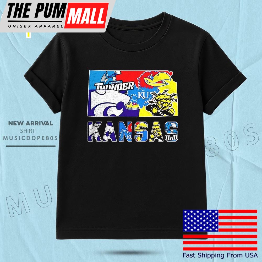 Kansas Sports Team Map Logo T Shirt