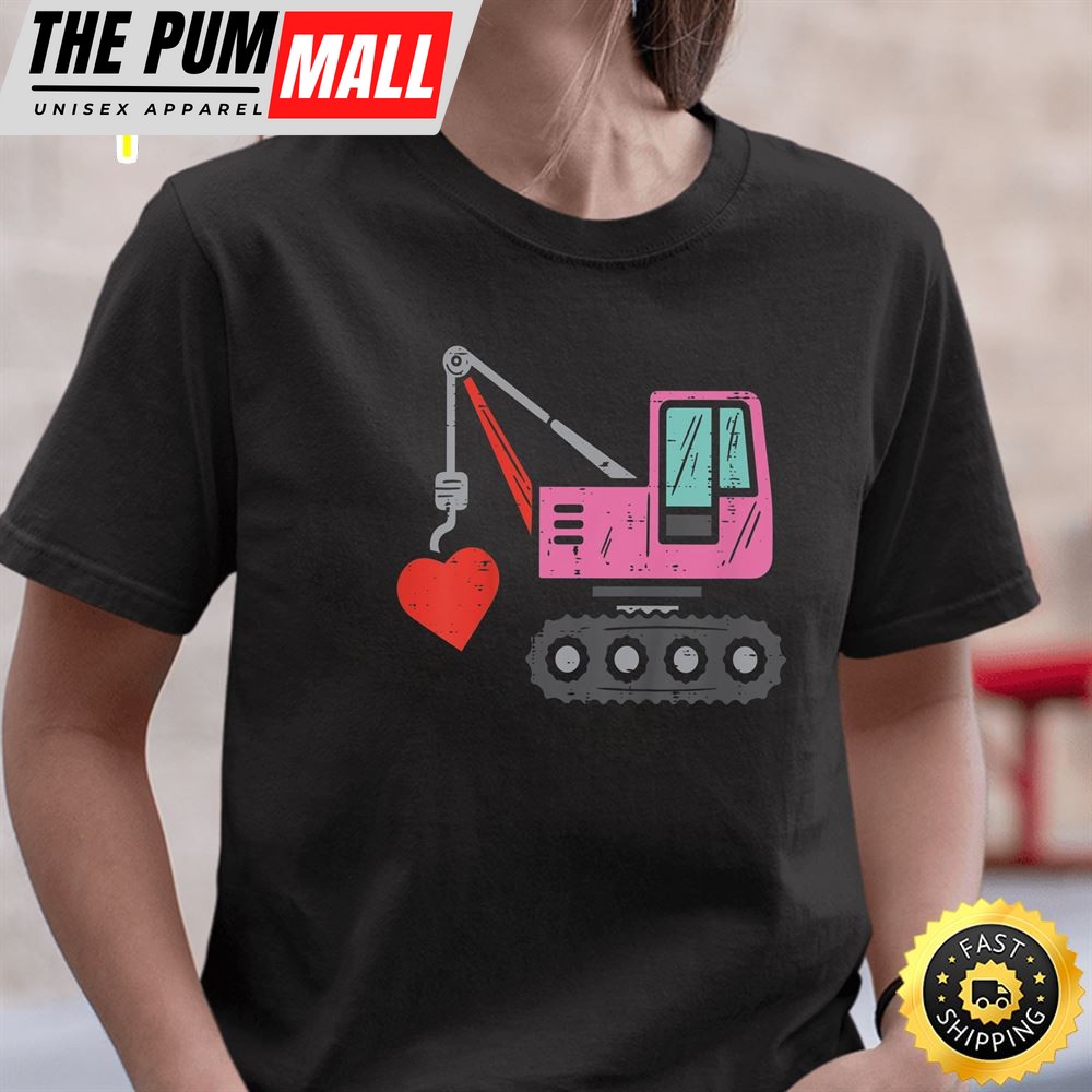 Kids Crane Heart Kids Toddler Valentines Day Baby Boys Valentine T-Shirt