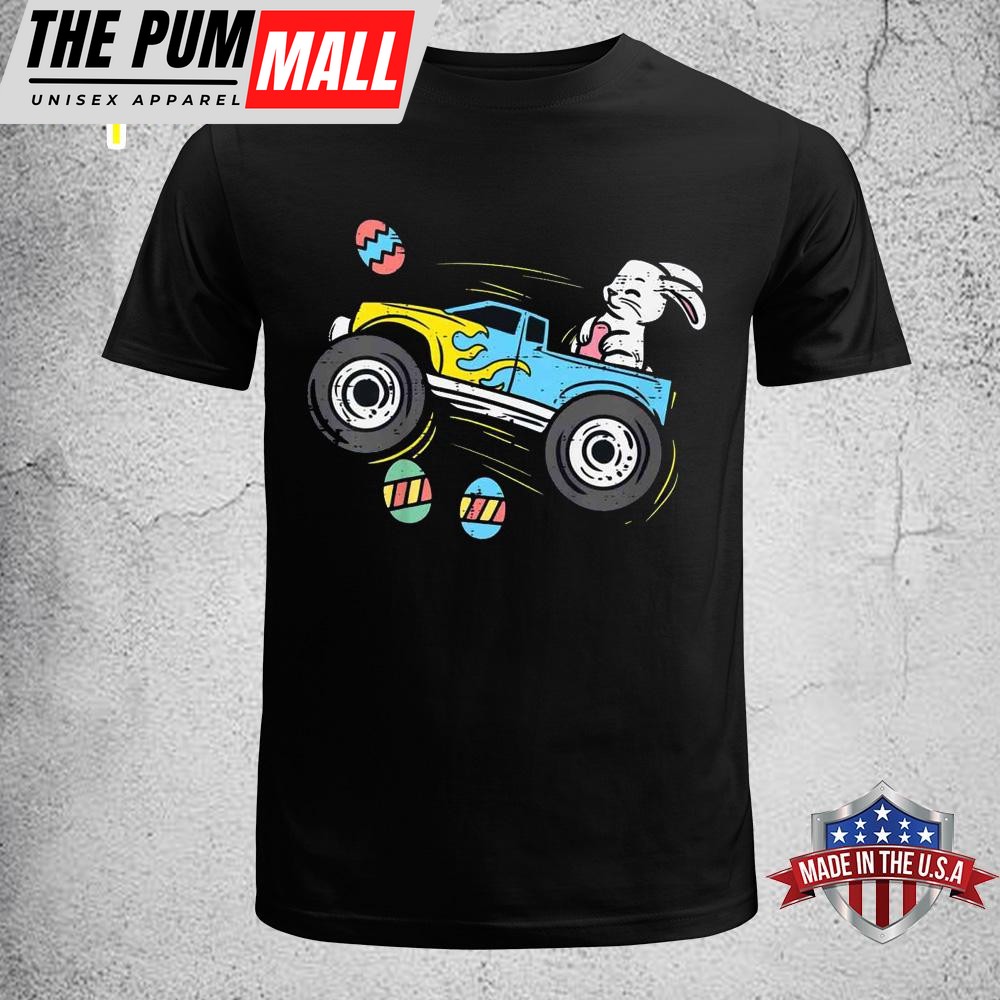 Kids Easter Bunny Riding Monster Truck Cute Boys Kids Toddler Funny Easter Shirt