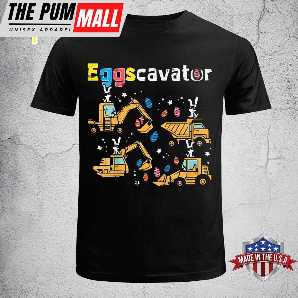 Kids Eggscavator Easter Egg Hunt Construction Trucks Toddler Boys Funny Easter Shirt