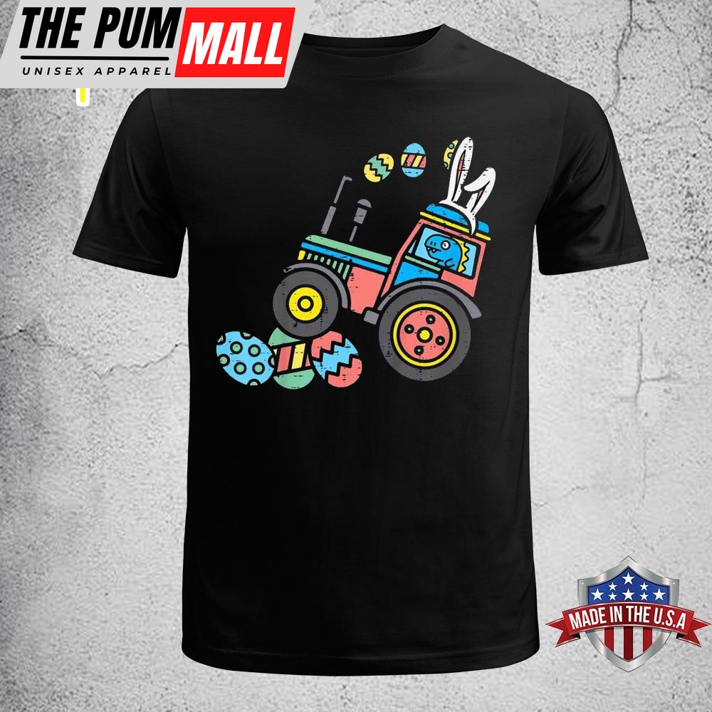 Kids Trex Bunny Tractor Crushing Eggs Easter Boys Kids Toddler Funny Easter Shirt