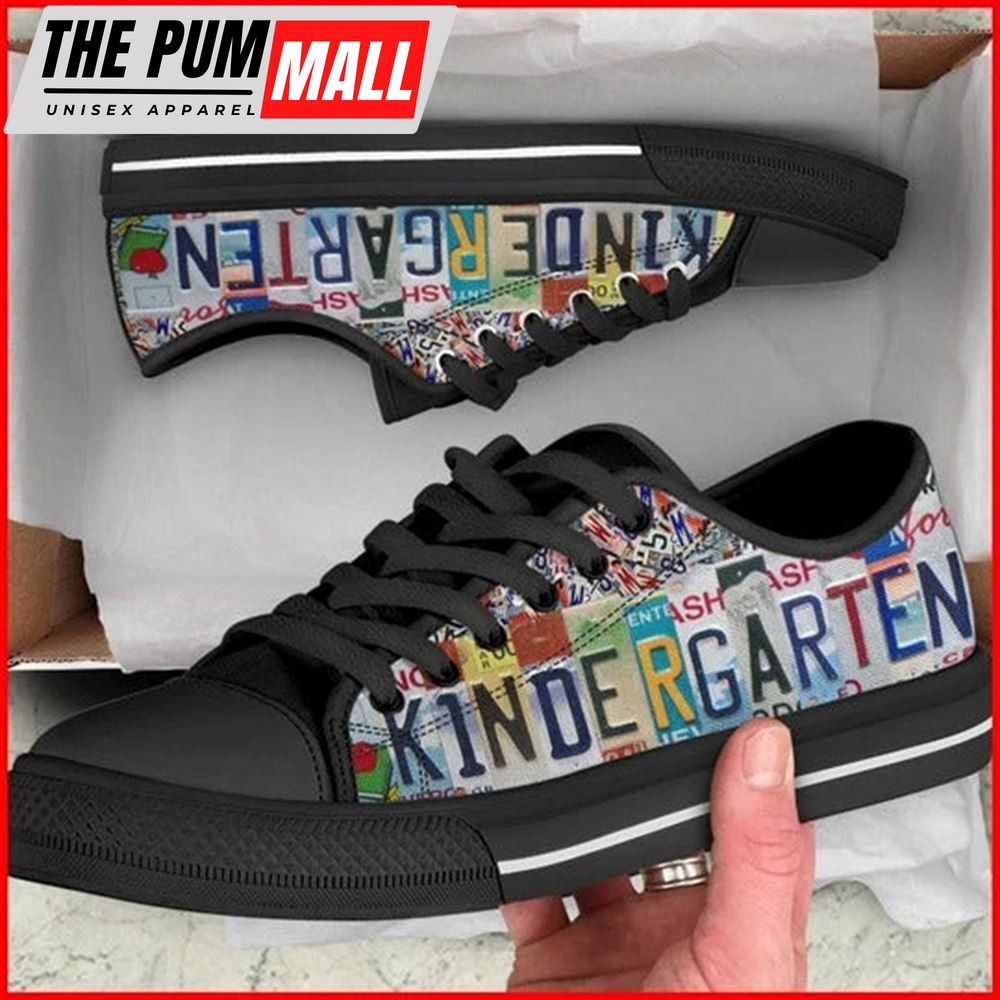 Kindergarten License Plates Canvas Low Top Shoes – Low Top Shoes Mens, Women