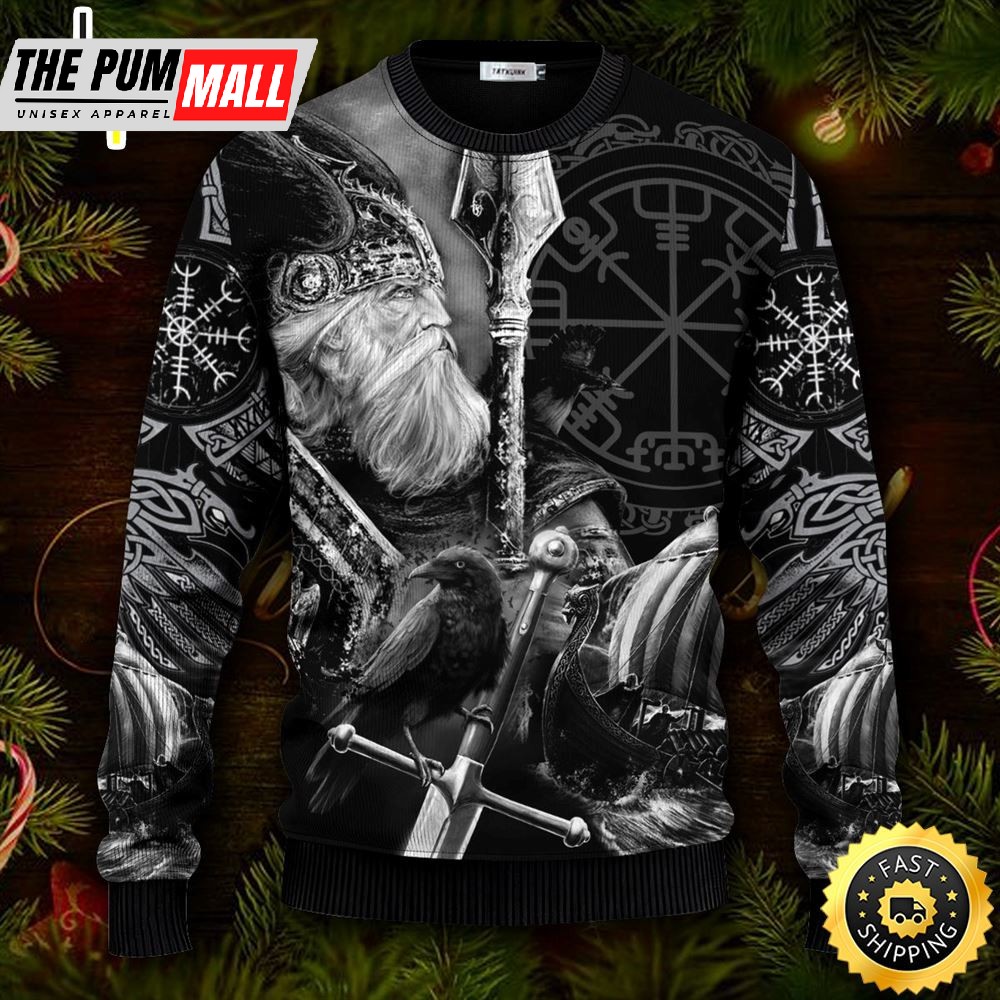 King Of War Vegvisir Symbol Viking Ugly Christmas Skull Sweater Christmas
