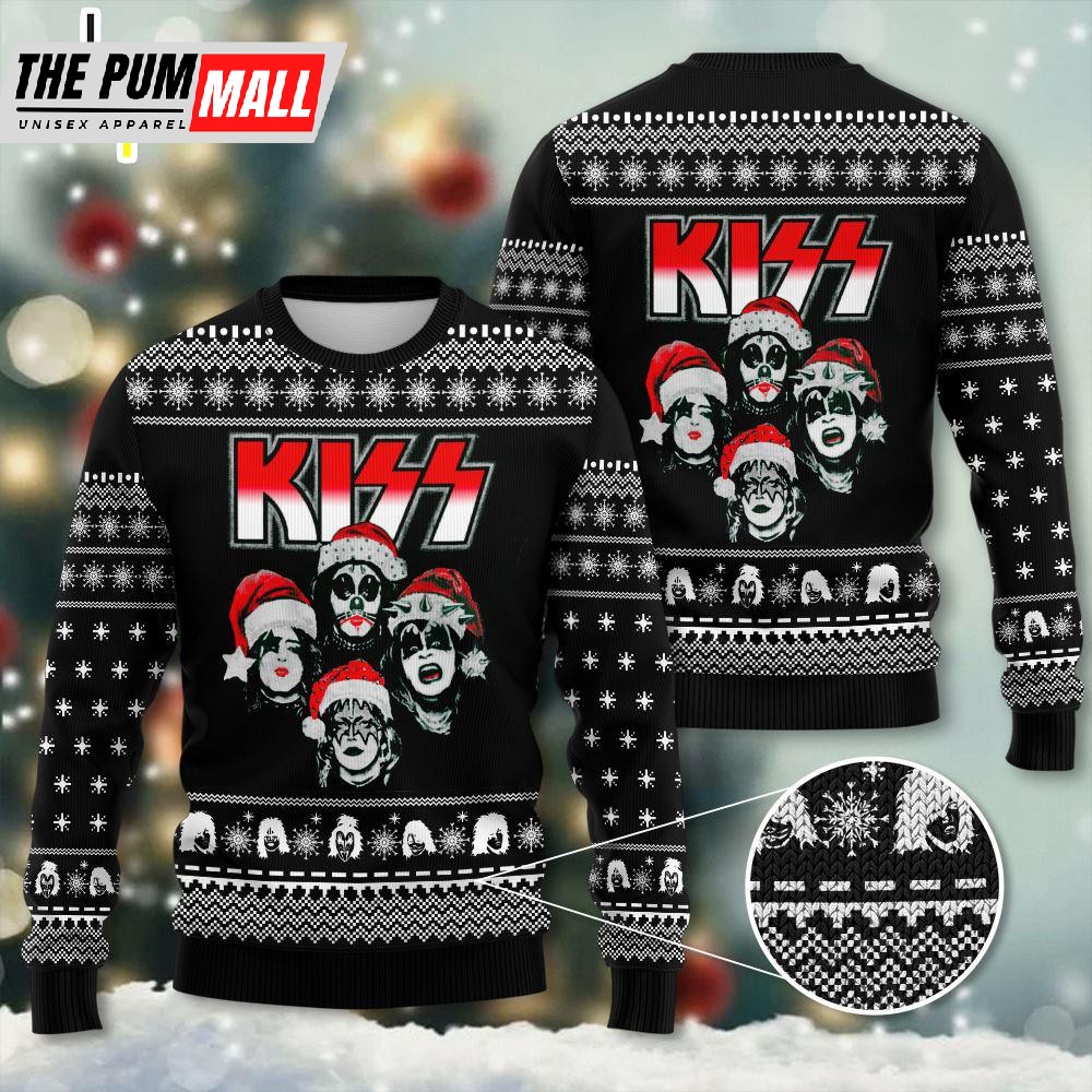 Kiss Band Hat Christmas 3D Ugly Sweater Gift For Christmas