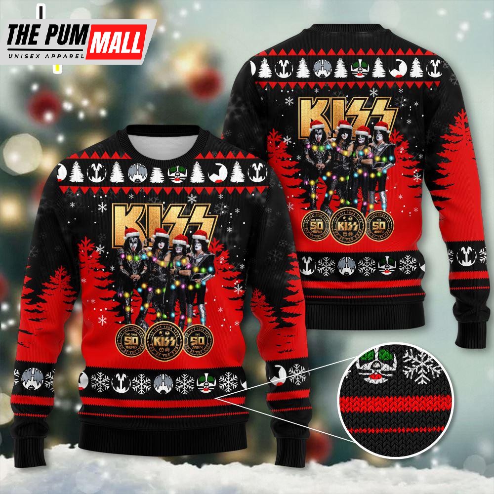 Kiss Band With Logo Band And Santa Hat 2025 Ugly Christmas Sweater Gift For Christmas