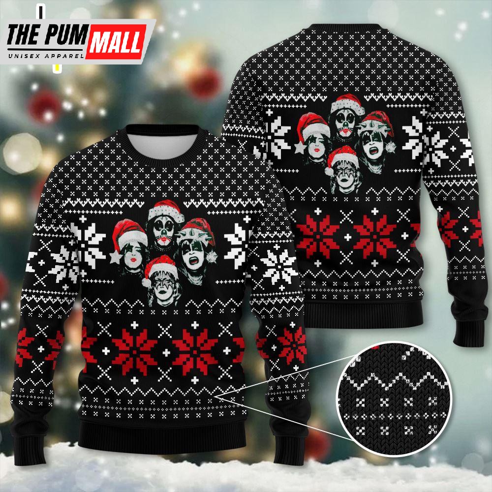 Kiss Heavy Metal Band Fire Ugly Christmas Sweater Gift For Christmas