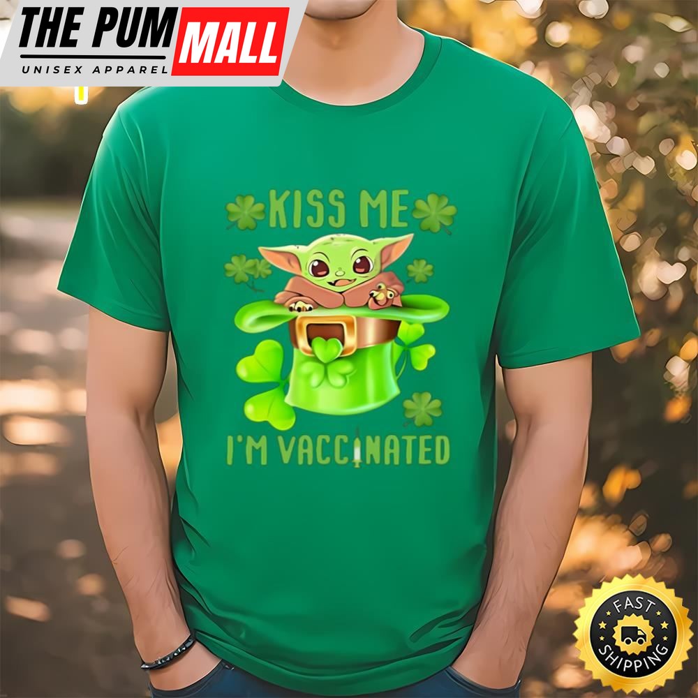 Kiss Me Im Vaccinated Leprechaun Baby Yoda Patricks Day T-Shirt