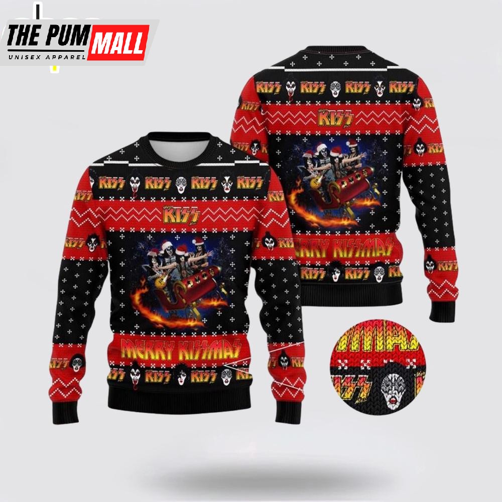 Kiss Rock Band On Sleigh Ugly Merry Christmas Sweater