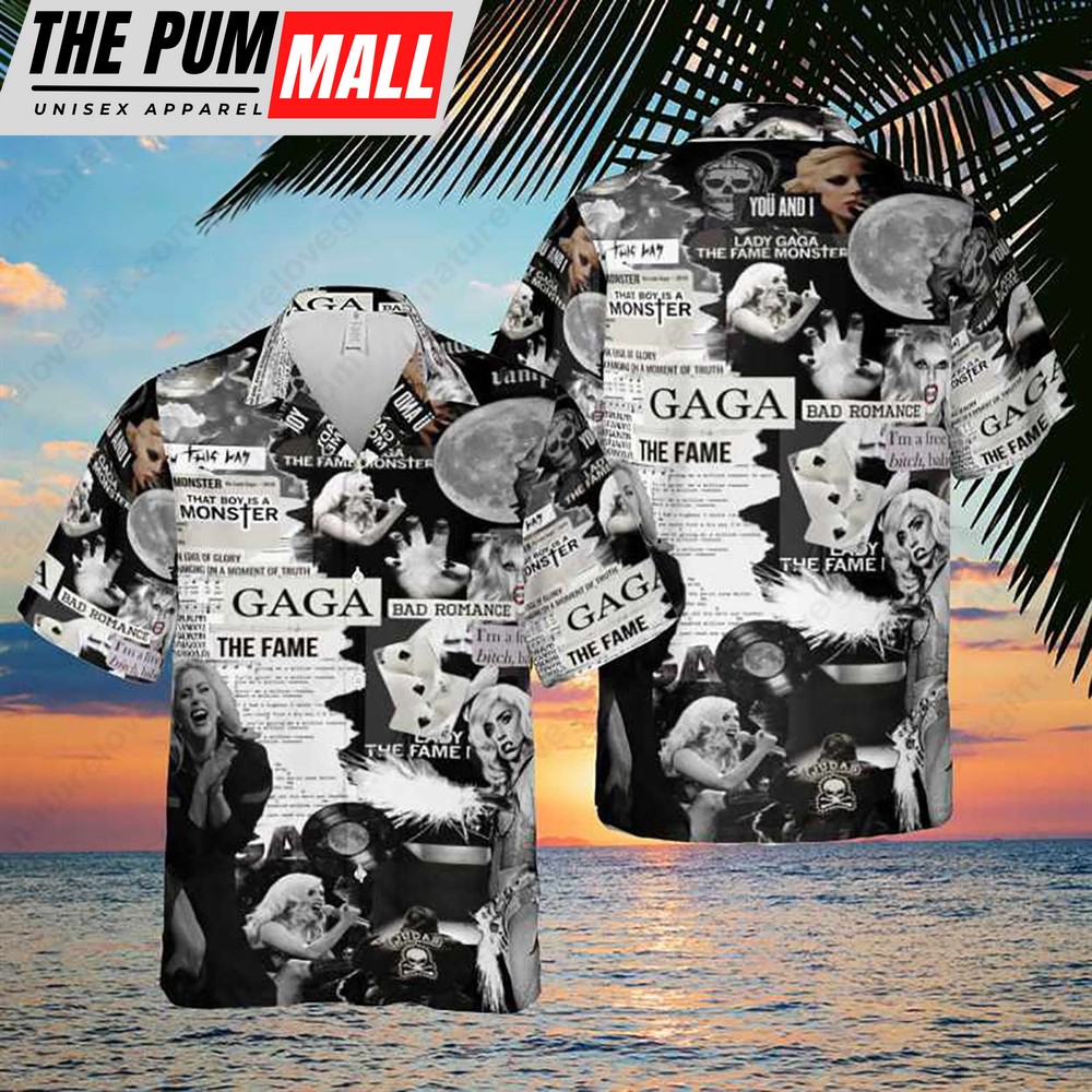 Lady Gaga Bad Romance The Fame Monster Black & White Hawaiian Shirt