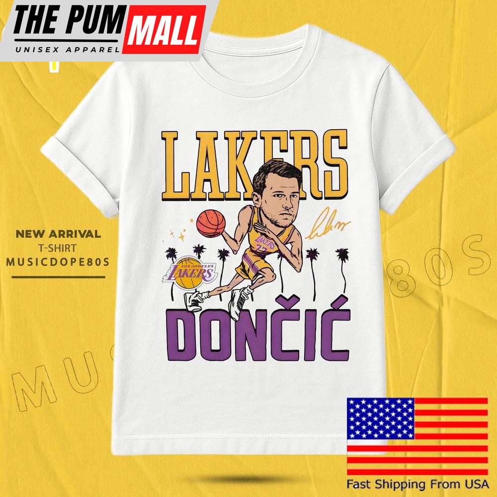 Lakers Doncic Dribble Palms Caricature T Shirt