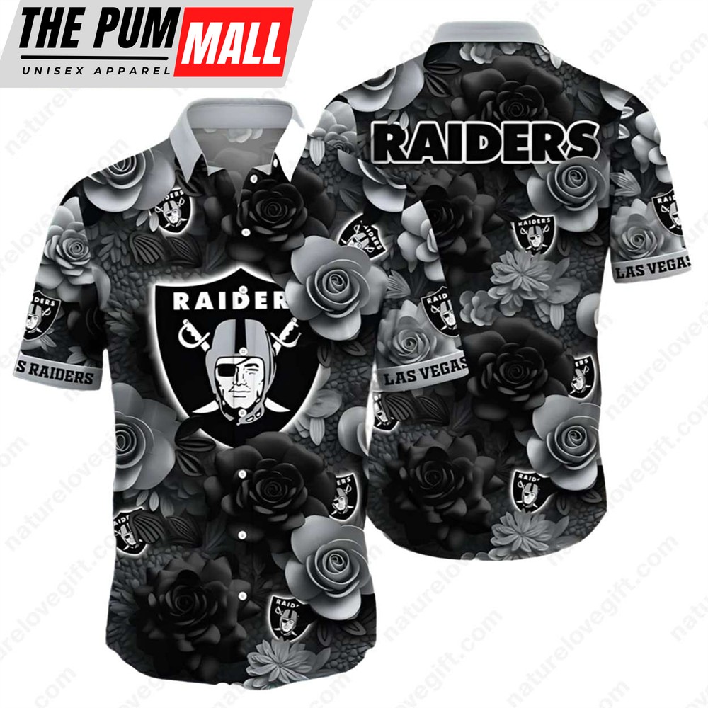 Las Vegas Raiders 3D Roses Flower Button Down Hawaiian Shirt