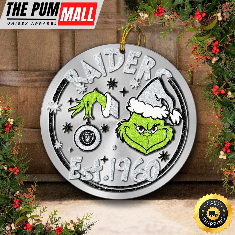 Las Vegas Raiders Grinch Circle Ornaments Christmas Limited Edition