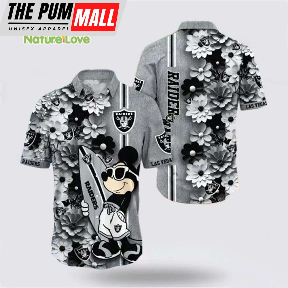 Las Vegas Raiders Mickey Mouse Flower Hawaiian Shirt
