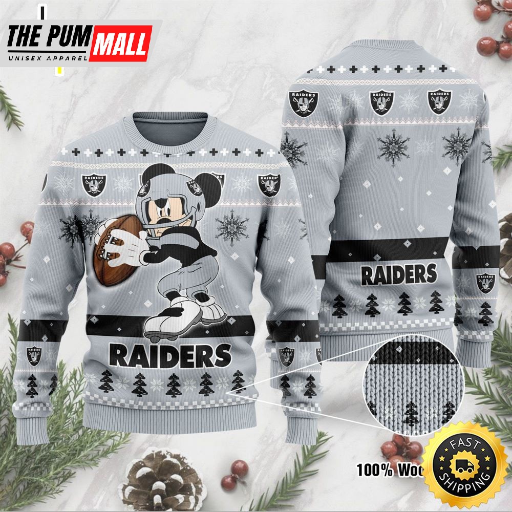 Las Vegas Raiders Mickey Mouse Funny Ugly Christmas Sweater, Perfect Holiday Gift