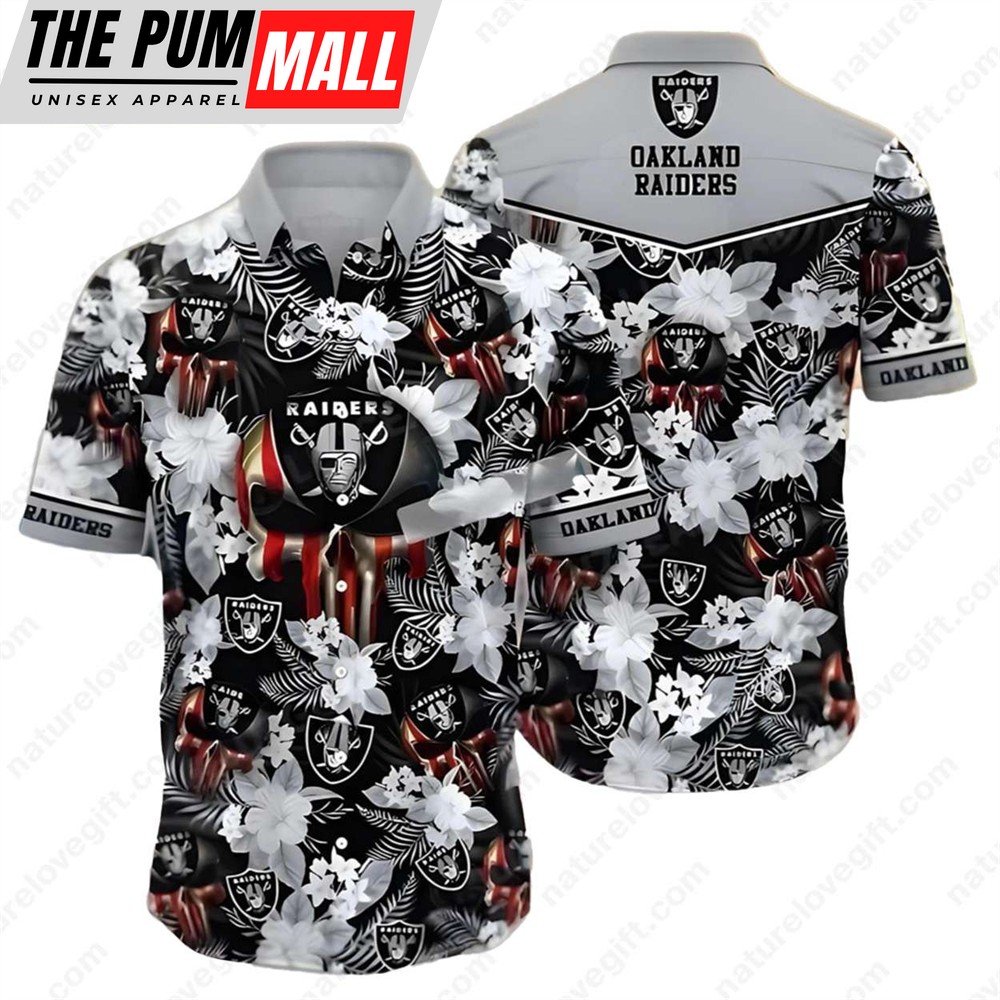 Las Vegas Raiders Skull Flowers Tropical NFL Hawaiian Shirt
