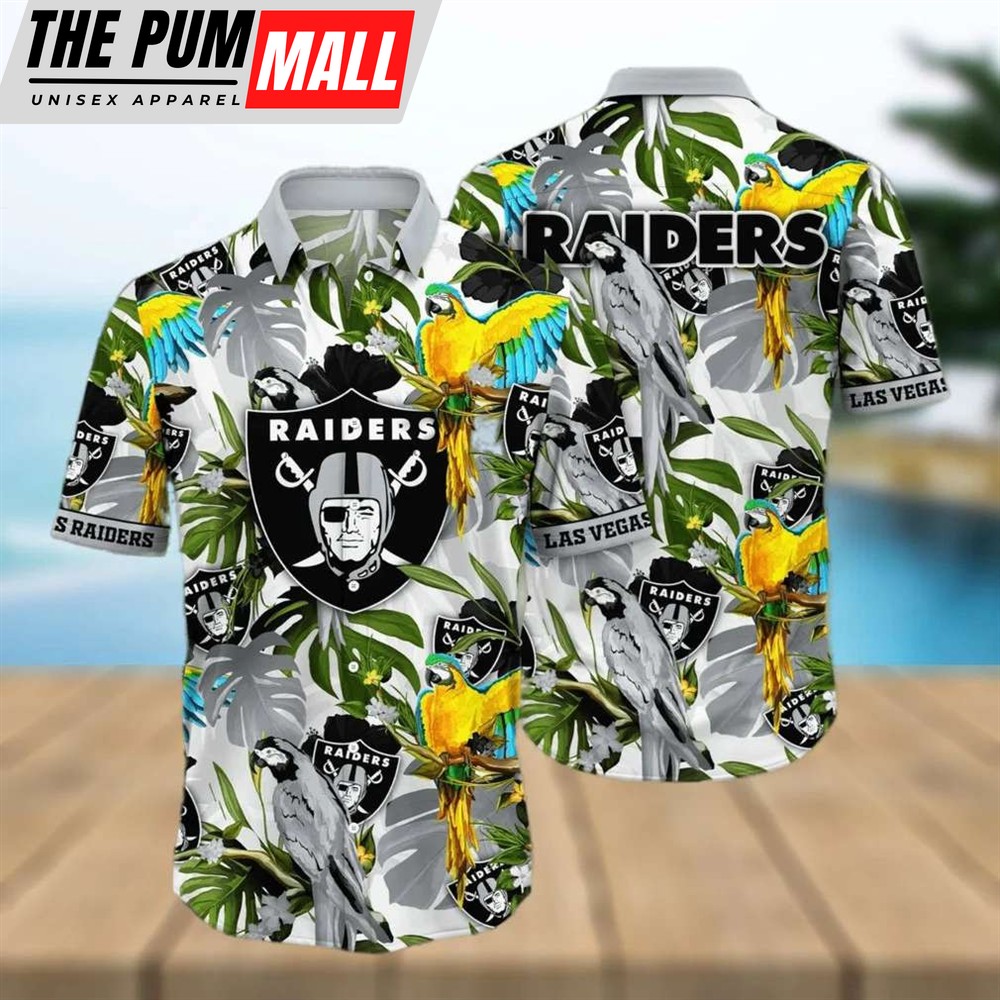 Las Vegas Raiders Tropical Leaves Parrot NFL Hawaiian Shirt