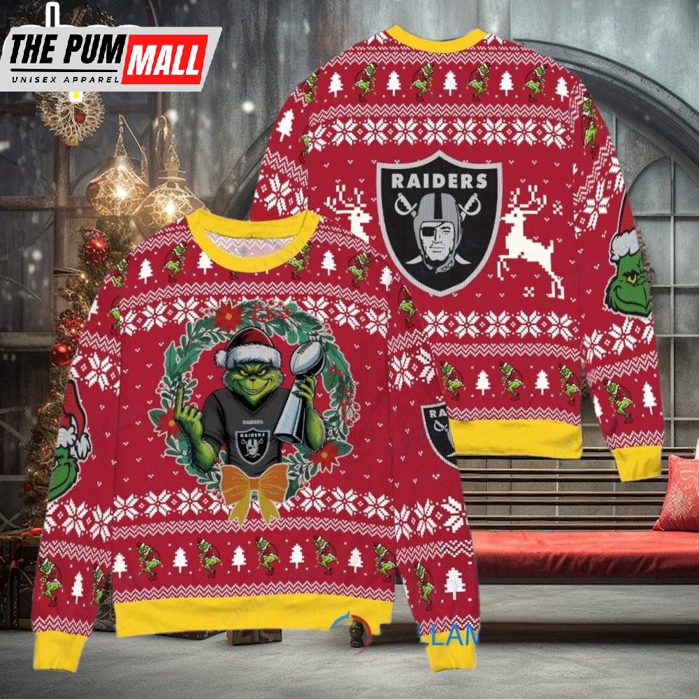 Las Vegas Raiders x Grinch NFL Grinch Super Bowl Trophy Ugly Christmas Sweater